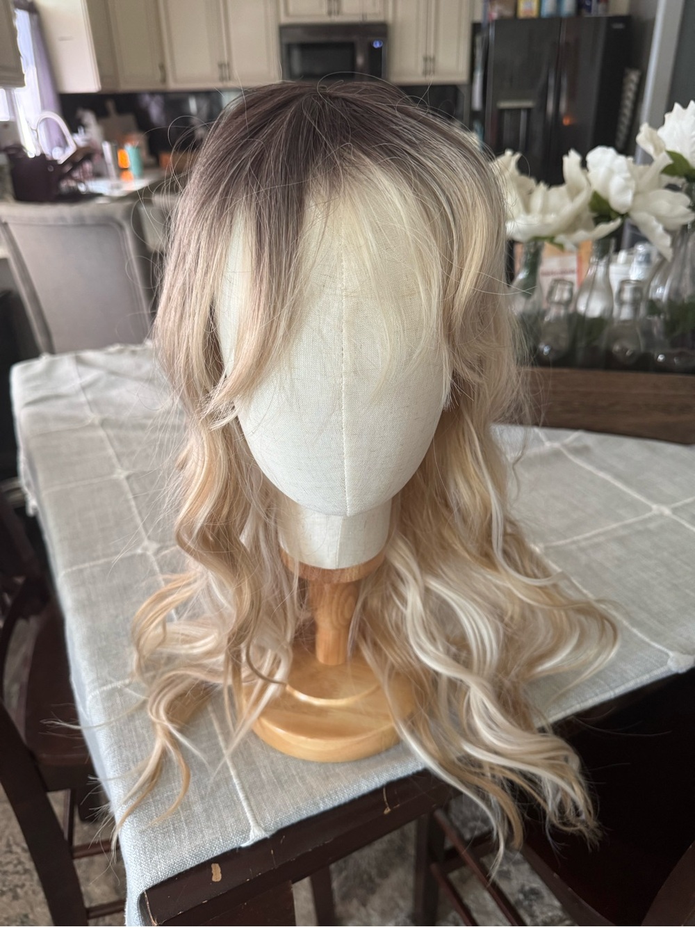 Long Wavy Blonde Balayage Wig with Dark Roots - Women Hair